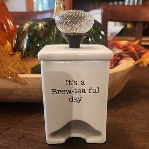 Mud Pie White Tea Bag Holder with Glass Knob